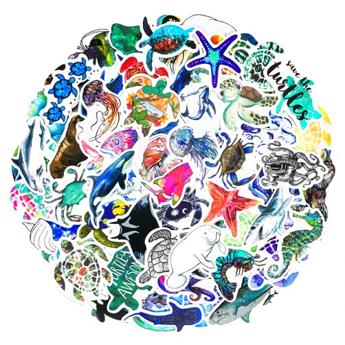 YOKSAS 100PCS Cute Ocean Animals Stickers for Water Bottles Laptops - Waterproof Marine Life Sea Scrapbook Stickers with Sharks, Jellyfish, Sea Turtles, Octopuses