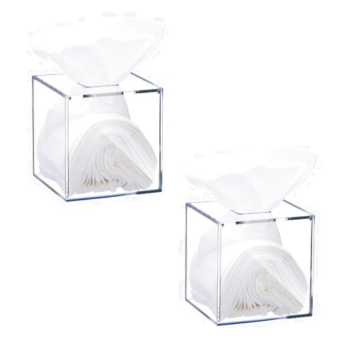Beiyier 2 Pack Clear Acrylic Square Tissue Box - 4.7x4.7x5.5'' Napkin Organizer, Suitable for Bathroom, Bedroom, Dressing Table, Countertop, Dining Table