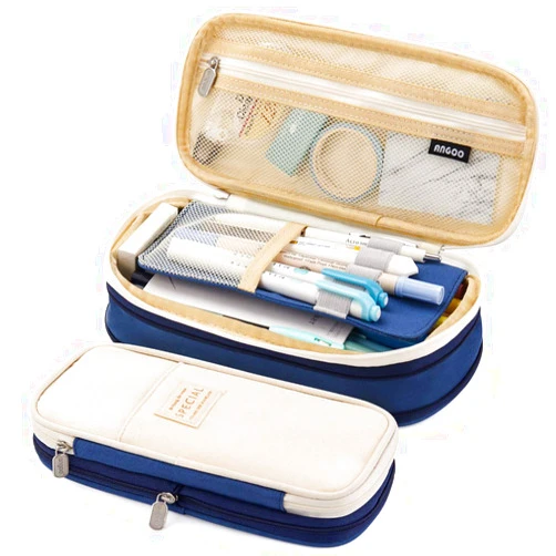 EASTHILL Big Capacity Pencil Pen Case Office College School Large Storage High Capacity Bag Pouch Holder Box Organizer Blue