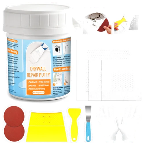 LifeisLuck Drywall Repair Kit, Drywall Patch Repair Kit with 8.8OZ White Wall Repair Putty, Scraper Sandpapers Gloves for Heavy Duty Plaster Wall Repair, Easy to Fill Holes in Home Wall & Quick Repair Crack
