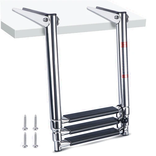 Hoffen 3 Step Telescopic Marine Boat Drop Ladder Swim Step - Stainless Steel Folding Ladder for Boat Yacht