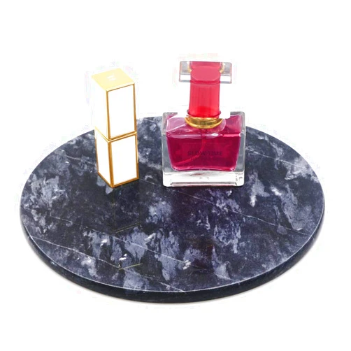 LUANT Decorated Circular Marble Vanity Tray for Counter, Bathroom, Dresser, Nightstand or Desk, Diameter 8-3/4 Inches, Black