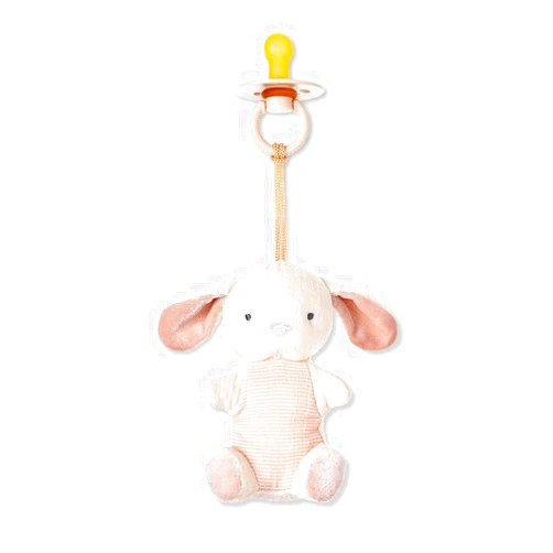 Itzy Ritzy Pacifier & Lovey Set - Natural Rubber Pacifier with Stuffed Animal Lovey - Detachable Plush Bunny Binky Holder & Coordinating Natural Rubber Binky, Ideal for Ages 0-6 Months (Bunny)