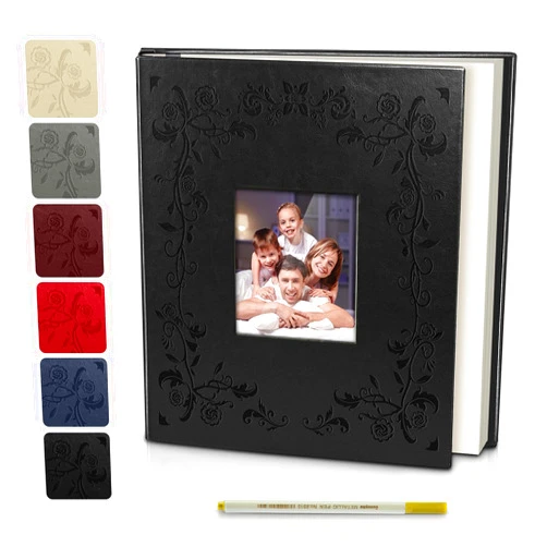 Posater Large Photo Album Self Adhesive Scrapbook Album for 4×6 5×7 8×10 Pictures DIY Magnetic Leather Frame Cover Photo Book 40 Pages for Family Wedding Gifts with Metal Pen(Black, 40 Page)