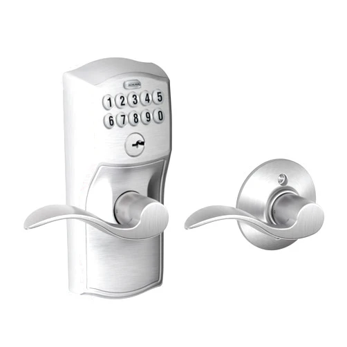 Schlage FE575 CAM 626 ACC Camelot Keypad Lock with Accent Lever, Auto-Lock, Electronic Keyless Entry, Satin Chrome