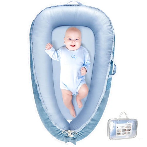 BBWOO Baby Lounger - Baby Lounger for Newborn 0-24 Months, Breathable & Soft Cotton and Velvet Cover Co Sleeping Baby Nest, Baby Essentials & Shower Gifts, Portable Infant Lounger for Home and Travel