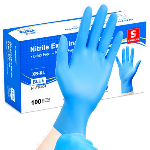 Schneider Nitrile Exam Gloves, Blue Disposable Gloves, Medical Grade, Food Grade, Latex Free, Powder Free