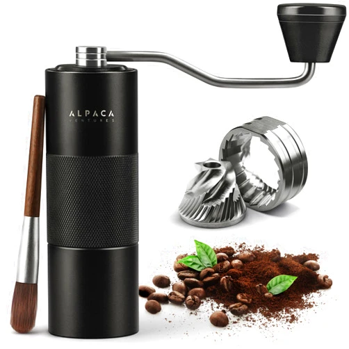 ALPACA VENTURES Manual Coffee Grinder by Alpaca Ventures - Stainless Steel Conical Burr Coffee Grinder Manual with Adjustable Setting Double Bearing Hand Espresso Grinder Perfect for Home, Office, and Camping