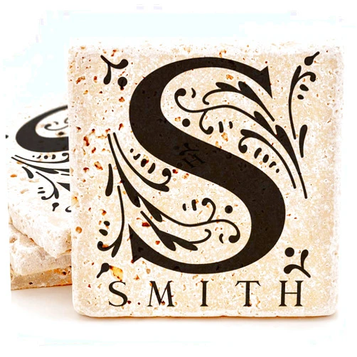 Lone Star Art Stone Personalized Coasters Set of 4 - Monogrammed Coaster - Custom Coasters w/Last Name and Monogram - Choose Your Ink Color for Customized Coaster - Great Wedding, Anniversary or House Warming Gift