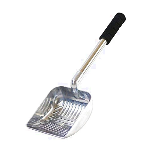 Brask Pet Cat Litter Scoop – Large Sized 2 in 1 Sifter and Scoop – Long Handled Litter Box Scooper – Aluminum Metal with Soft Grip Handle (16
