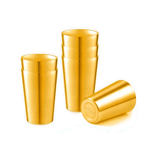 CSTOUTHOM 6 Pack 12 oz Stainless Steel Insulated Cup, Double Wall Vacuum Small Metal Cup, Reusable Camping Cups Unbreakable Indoor Outdoor for Party, Home, Office, BBQ, Gold