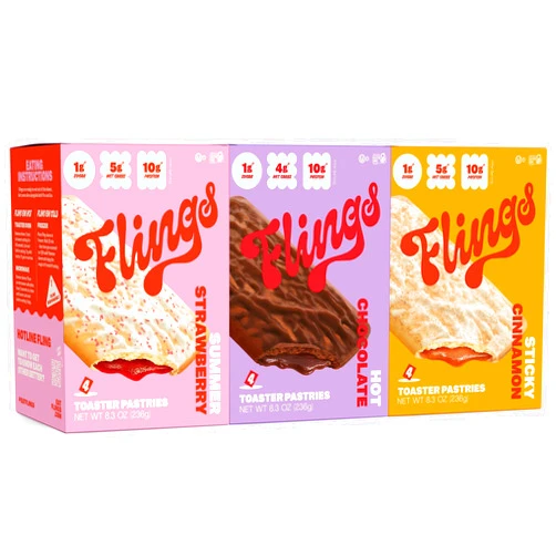FLINGS Toaster Pastries - Variety Pack | High Protein, No Sugar Added, Low Carb, Gluten Free, Keto Friendly | 3 Pack (12 Toaster Pastries) | High Protein Keto Breakfast Snack
