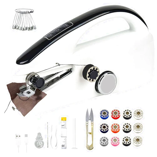 GDJQQTTQ Handheld Sewing Machine for Beginners, Portable Mini Hand Sewing Machine for Quick Stitching, Electric Lightweight Easy to Use, Travel & DIY, Emergency Repairs for Clothes & Fabrics Ivory