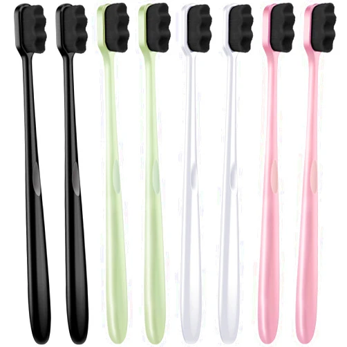 Patelai 8 Pieces Soft Toothbrush Micro Nano Extra Soft Toothbrush with 20, 000 Bristles for Teeth Oral Gum Adults(Black, White, Pink, Green Handle with Black Bristle)