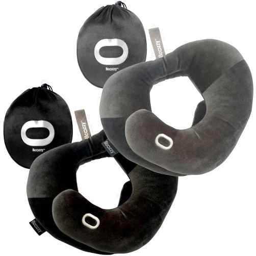 BCOZZY Pillow Bundle: Includes 2 Travel Neck Brace Pillows for Adults, Patented Relief for Neck Pain, and Supportive Sleep, Soft, Washable, and Adjustable. Large Size, in Black and in Gray