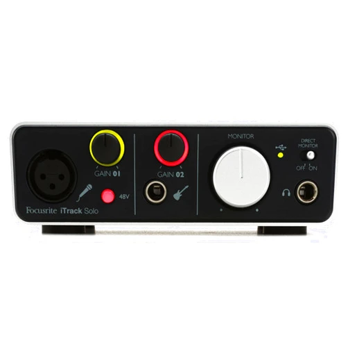Focusrite iTrack Solo Audio Interface for Mac, PC, and iPad – USB Audio Interface for Recording, Streaming, and Podcasting with XLR, Line-in, and Professional Software included
