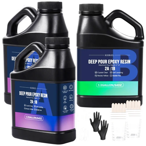 KISREL Deep Pour Epoxy Resin, KISREL 1.5Gallon Resin Epoxy Kit (2:1) for 2-4 Inch Pour Depths，Bubble Free, Low Odour, Crystal Clear Casting Resin for Bar Tops, Table Tops, River Tables, Wood Fillers, Crafts