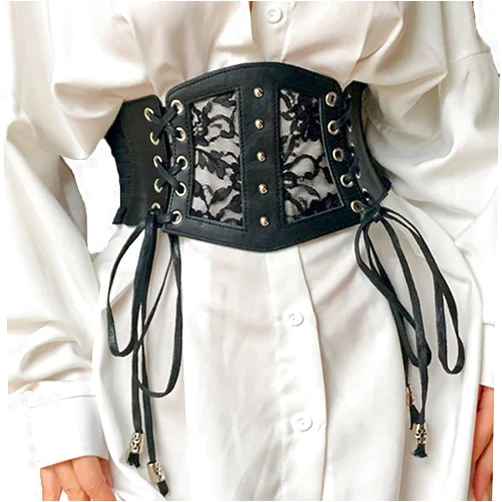 Asooll Goth Lace Corset Belt Leather Waist Belts Wide Elastic Cinch Waist Corset Party Club Dress Belt for Women and Girls