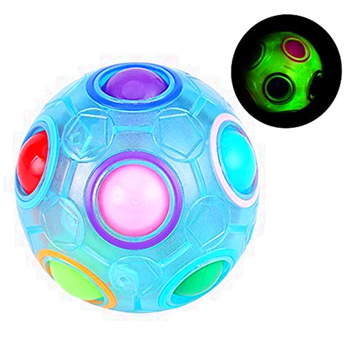 TANCH Glow in Dark Magic Rainbow Puzzle Ball Luminous Stress Reliever Ball Cube Brain Teaser Games Football Fidget Cube Toys for Kids Adults