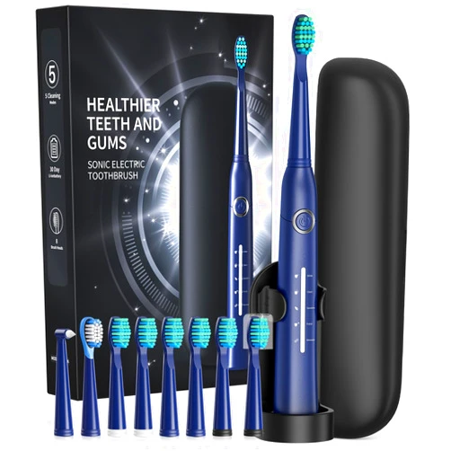 TEETHEORY Electric Toothbrush with Travel Case, Sonic Toothbrush for Adults with 8 Brush Heads for 2-Year Use, 40000 VPM Deep Clean Rechargeable Toothbrushes Last 30 Days with 5 Mode (Deepblue)