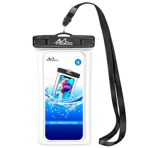 MoKo Floating Waterproof Phone Pouch Holder, Floatable Phone Case Dry Bag with Lanyard Armband Compatible with iPhone 14 13 12 11 Pro Max X/Xr/Xs Max,8/7/SE 3,Samsung S21/S10/S9/S8, White