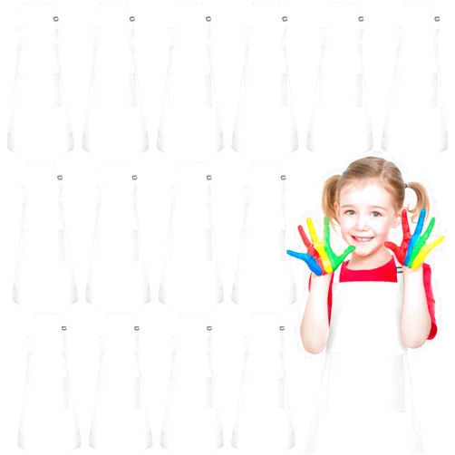 PLULON 15Pcs Kids Aprons with 2 Pockets Painting Aprons for Kids Aprons for Kids Bulk, Paint Apron Adjustable Children Chef Aprons for Girls Boys Painting Baking Cooking Crafting - White