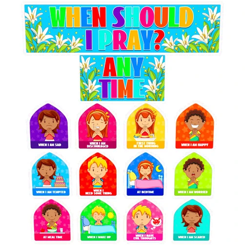 FaCraft When Should I Pray Sunday School Decorations for Classroom Religious Prayer Cutouts Posters Prayer Board Supplies Back to School Christian Bulletin Board Sets for Bible Church Wall Decor