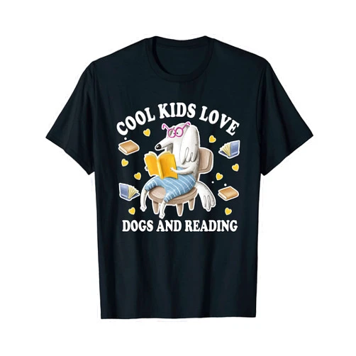 Moosing around reading books Cool Kids Love Dogs And Reading Cute Puppy In Chair T-Shirt