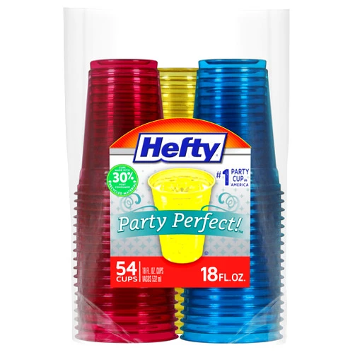 Hefty Party Perfect Tinted Plastic Cups, 18 Ounce, 54 Count