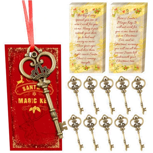 Kathfly Santa Claus Key with Secret Santa Cards - No Chimney Houses Key Ornaments for Christmas Tree