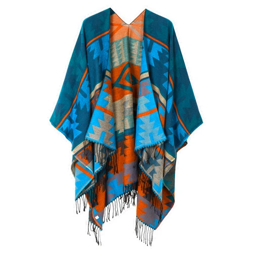 Urban CoCo Women's Printed Tassel Open front Poncho Cape Cardigan Wrap Shawl