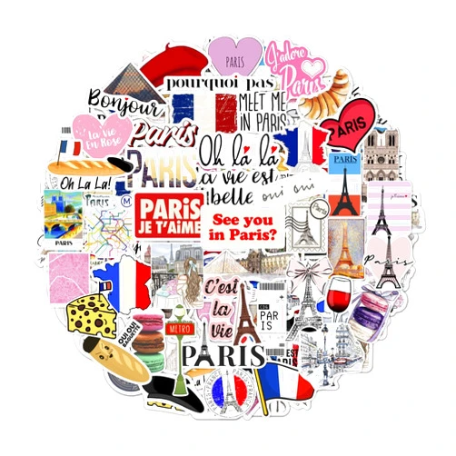 BulbaCraft 100Pcs Paris Sticker, French Stickers, Eiffel Tower Laptop Decals, Scrapbook & Water Bottles, France Stickers - Paris Party Favors, Paris Themed Party Decorations, Parisian France Gifts