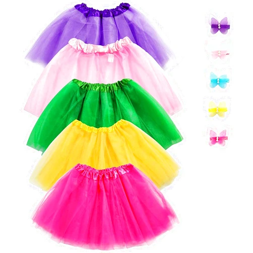 Jeowoqao Girls Tutu Set, 5pcs Tutus Dance Tutus Dress with 5pcs Flower Hairpins Fit Kids Age 3 4 5 6 7 8