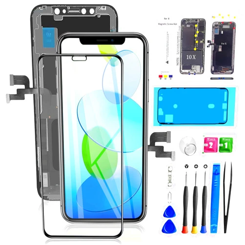 Mobkitfp for iPhone X Screen Replacement 5.8 inch, Mobkitfp Front LCD Digitizer Display for iPhone 10/X with 3D Touch & Face ID for A1865,A1901,A1902 with Waterproof Adhesive+Tempered Glass+Repair Tools