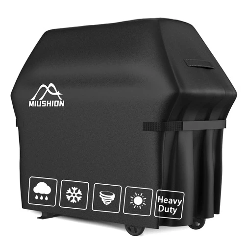 Miushion BBQ Grill Cover 55 Inch, 600D Heavy Duty Gas Outdoor Grill Cover for Weber, Brinkmann, Char Broil, Holland and Jenn Air etc. UV Fade/Rip Resistant, Waterproof (Black)