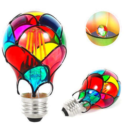 VALUCKY Dimmable Stained Glass LED Light Bulb, 3.5W E26 Base A19/A60 Festive Atmosphere Color Bulb, for Home Light, Party, Festive Decoration, 2 Pack