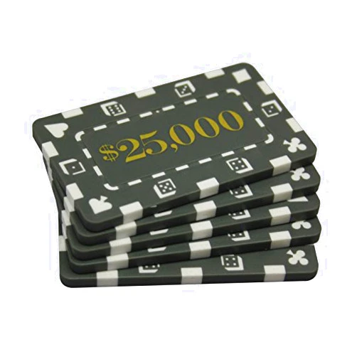 MRC POKER MRC 5 Pcs Denominated Rectangular Poker Chips Plaques $25000 Grey