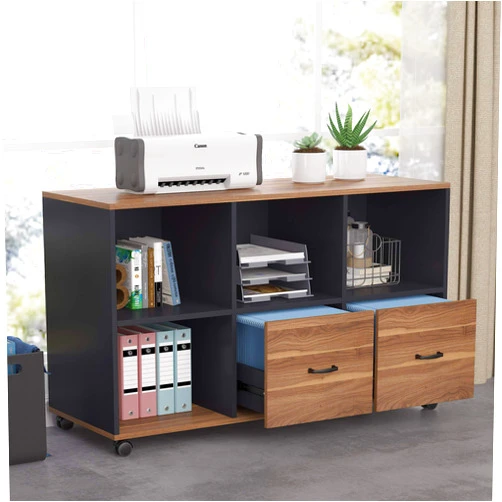 Tribesigns 2 Drawers Lateral File Cabinets, Home Office 43-inch Mobile Wood Cabinet Credenza Printer Stand with Wheels and Open Storage Shelves,Drawers for Letter Size (Walnut)
