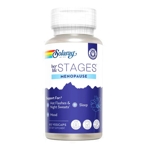 Solaray Menopause her Life Stages - Menopause Supplements for Women - Supports Mood, Sleep, Hot Flashes, Night Sweats - Vegan, Gluten Free - 60-Day Guarantee - 30 Servings, 60 VegCaps