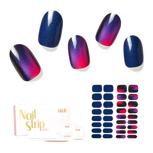 NAILOG Semi Cured Gel Nail Strips - NAILOG 34 Pcs Gel Nail Stickers Buy 2 Get 1 UV Light | Long Lasting Nail Wraps with Glossy Gel Finish Purple, Neon Nocturne