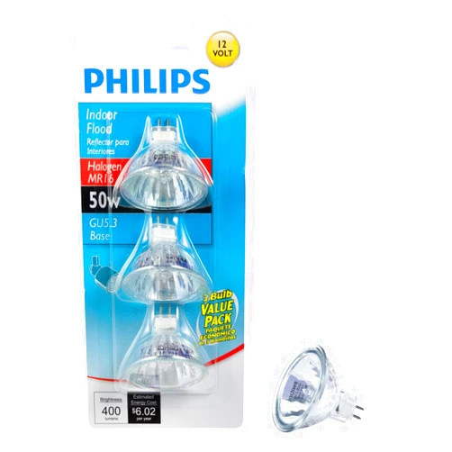Philips LED Philips 415802 Landscape and Indoor Flood 50-Watt MR16 12-Volt Light Bulb, Halogen, 3-Pack