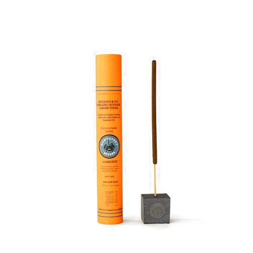 Nantucket Spider Bundle | Garden Repellent Sticks 14 Pack and Incense Stick Holder | Repels Mosquitoes & Flies | Long Lasting | Soapstone Block, Handmade Bamboo Based Sticks, Sun and Sand