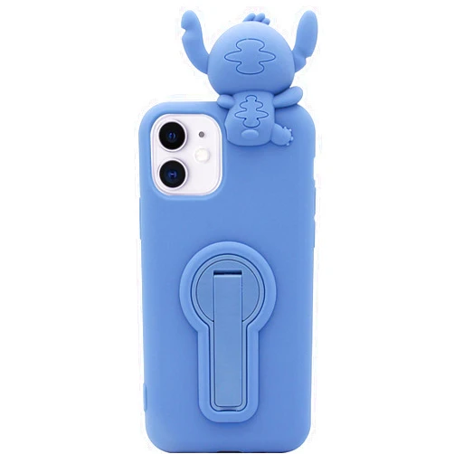 MC Fashion Group, Inc MC Fashion iPhone 11 Case, Cute 3D Cartoon Stitch Case with Rotatable Bracket Kickstand, Shockproof and Protective Soft Silicone Cover for iPhone 11 6.1 inch 2019 Blue