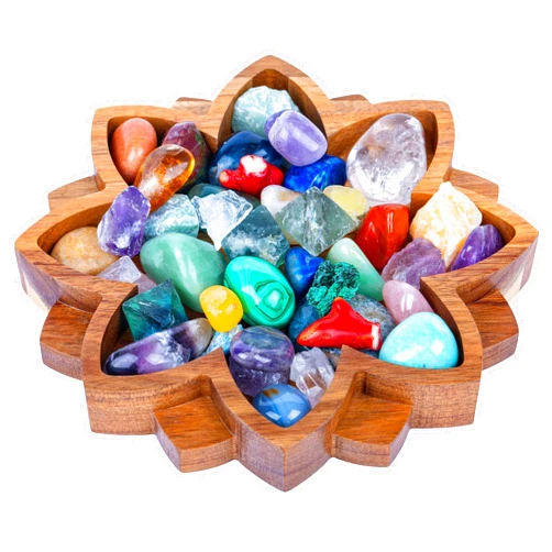 Curawood Lotus Crystal Tray for Stones - Display Your Crystals & Healing Stones - Crystal Holder for Stones Display - Crystal Shelf Display for Stones - Crystal Organizer Bowl for Crystals Stones