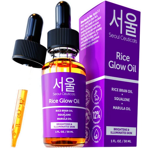 SeoulCeuticals Rice Bran Oil for Skin - Korean Skin Care Facial Glow Oil With Squalane & Vitamin E - Cruelty Free K Beauty Skincare 1oz
