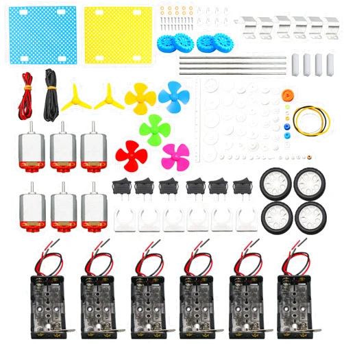 AOMAG DC Motors Kit for Kids, 6 Set 159pcs Mini Electric Hobby Motor Strong Magnetic with Plastic Gears, Shaft Propeller, Plastic Wheels for DIY STEM Engineering Toy Science Project