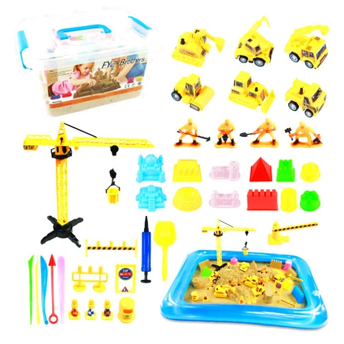 FYZ Brothers Play Sand Kit for Kids, 40 Pcs Sandbox Toys Set, 3lbs Sensory Sand, Sand Molding Tools, Construction Toys and Signs, Christmas Gift for Boys and Girls