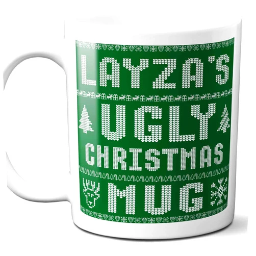 Westwood Tees Layza Name Christmas Gift. Personalized Ugly Christmas Sweater Coffee Mug. Funny Custom Xmas Gift, Stocking Stuffer For Friends, Coworkers And Person Who Has Everything. 11 Ounces.