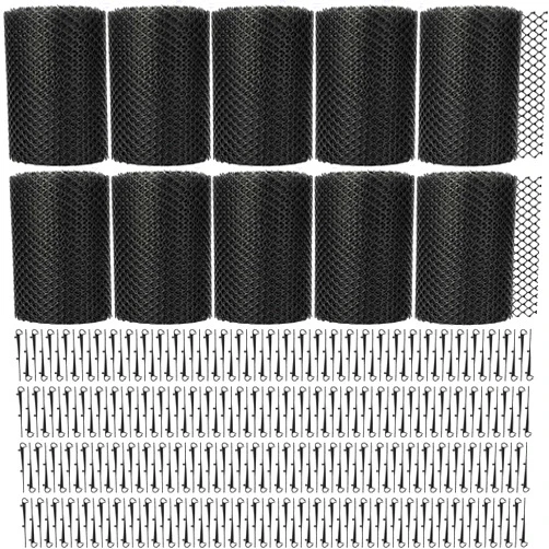 Windyun Gutter Guards Roll Black Plastic Guards Mesh Downspout Pipe Gutter Cover Filter Gutter Protection Netting with Clip Fixed Hooks Preventing from Twigs Debris Leaves Clogged (10 Set,6'' x 20')
