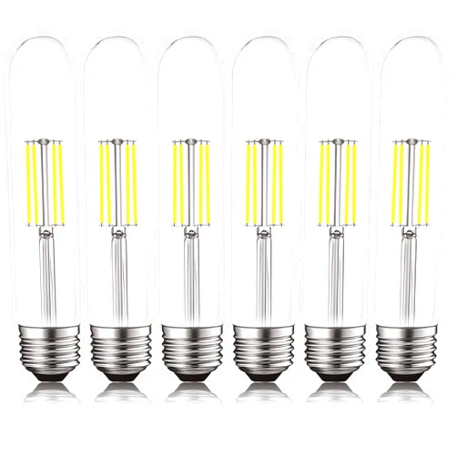 LUXRITE Vintage T9 LED Tube Light Bulbs 60W Equivalent, 5000K Bright White, 550 Lumens, Dimmable Edison Tubular Light Bulbs 5W, Clear Glass, LED Filament Bulb, UL Listed, E26 Standard Base (6 Pack)